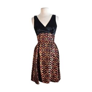 Mica Black Sateen & Gold Patterned Dress